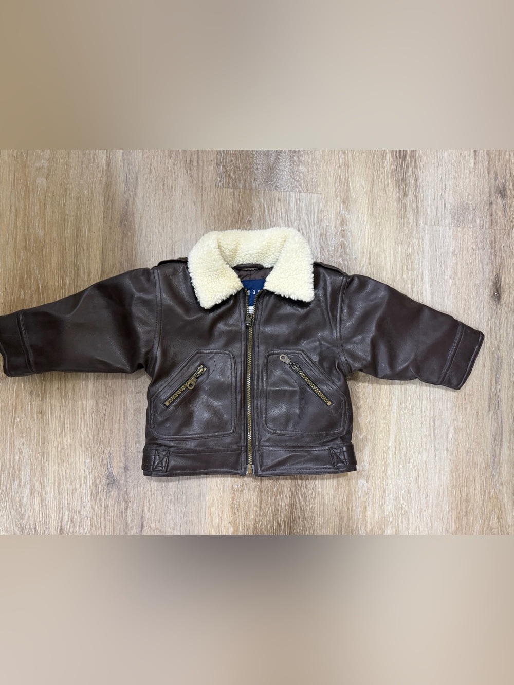 Kids Brown Faux Leather Jacket with Cream Sherpa Collar 90’s-00’s vintage